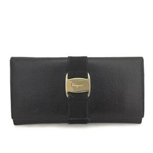 Salvatore Ferragamo Vara Black Leather Long Bifold Wallet/1A5349